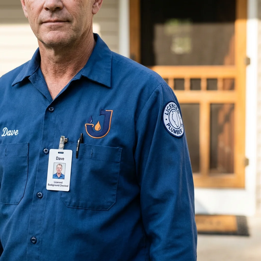 Licensed plumber showing ID badge in Greensboro, NC