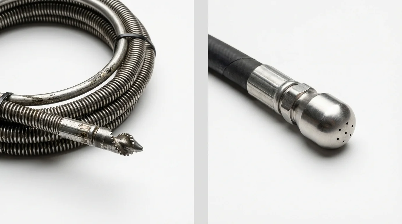Drain snake cable and hydro jetting nozzle used for drain cleaning in Greensboro, NC