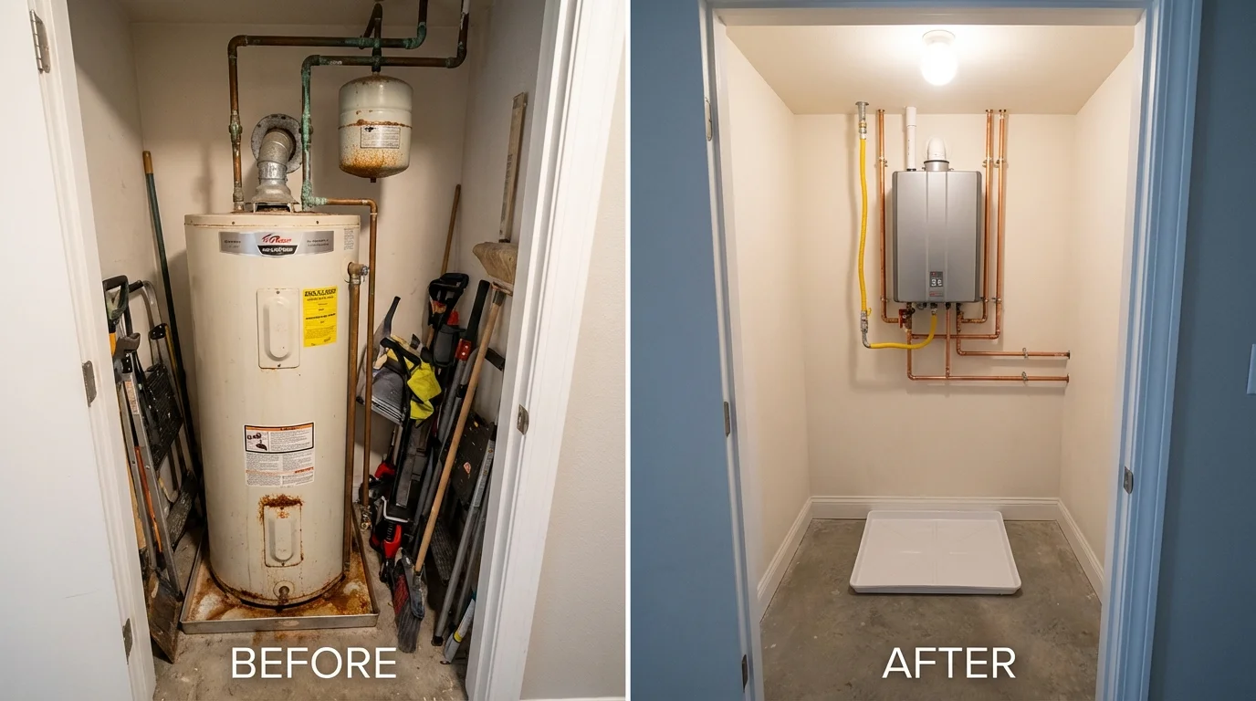 Tank water heater versus wall-mounted tankless unit comparison for Greensboro, NC homeowners