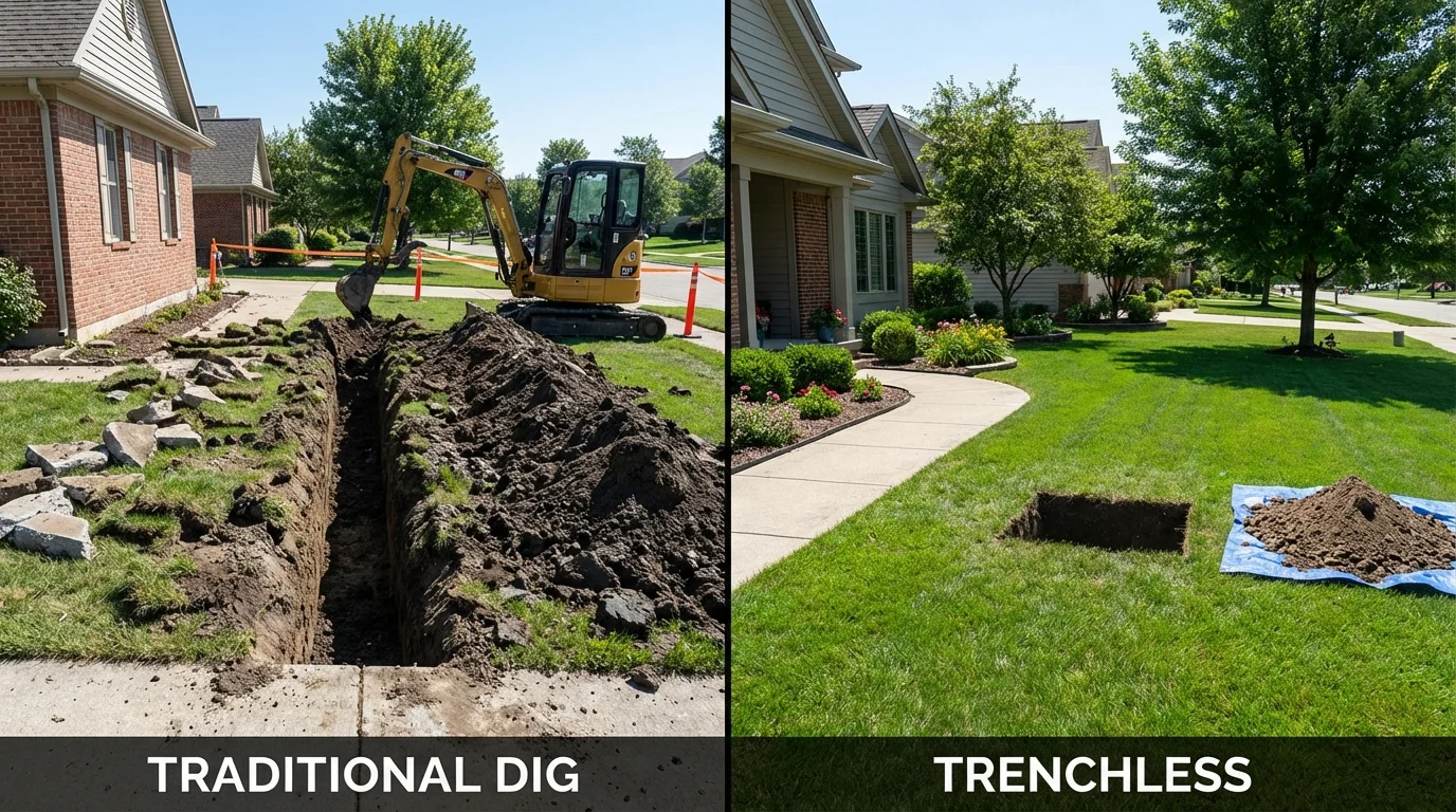 Trenchless sewer repair with minimal yard damage versus traditional excavation in Greensboro, NC